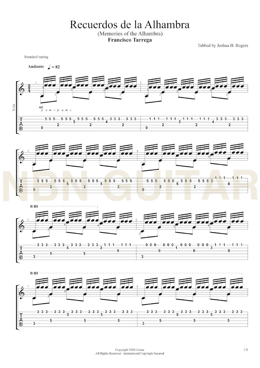 Recuerdos de la Alhambra - Francisco Tarrega — NBN Guitar