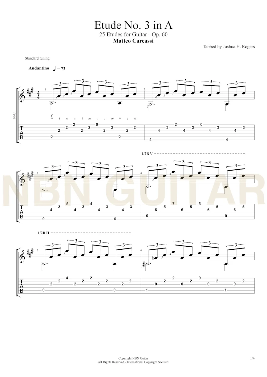 Etude No. 3 in A major Op. 60 - Matteo Carcassi — NBN Guitar