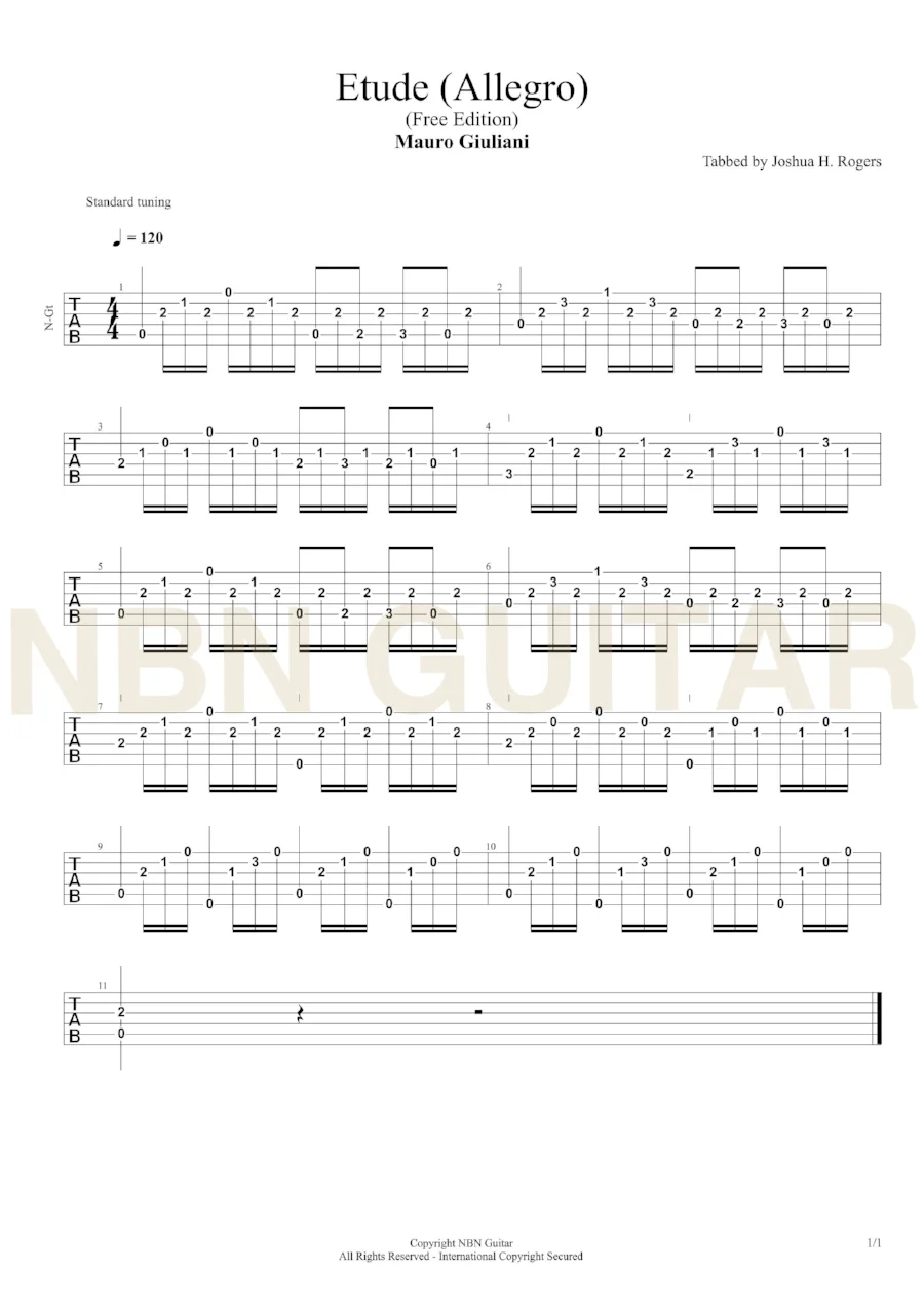 Etude Allegro Free Classical Guitar Tabs Nbn Guitar