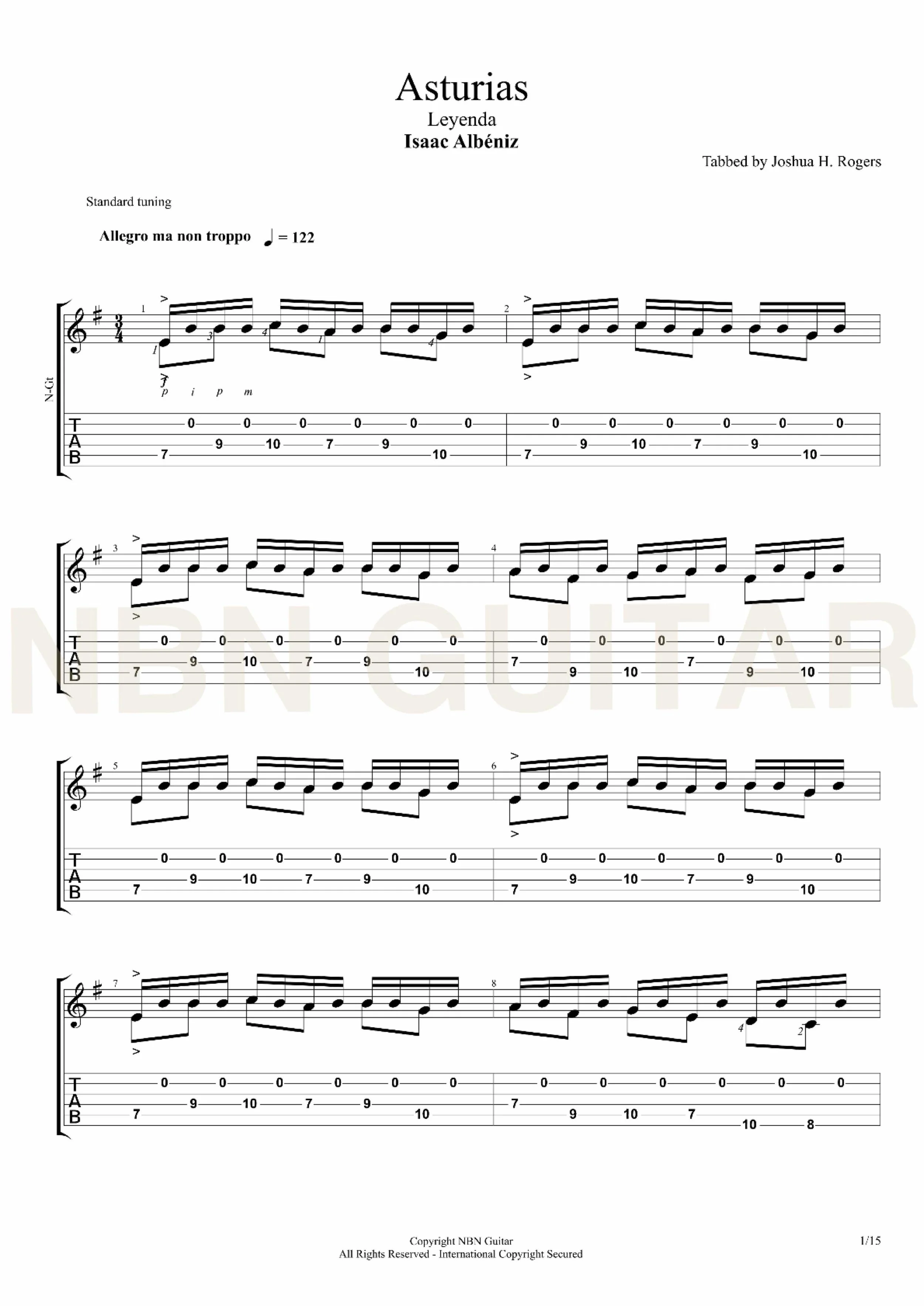 Asturias Free Classical Guitar Tabs — NBN Guitar