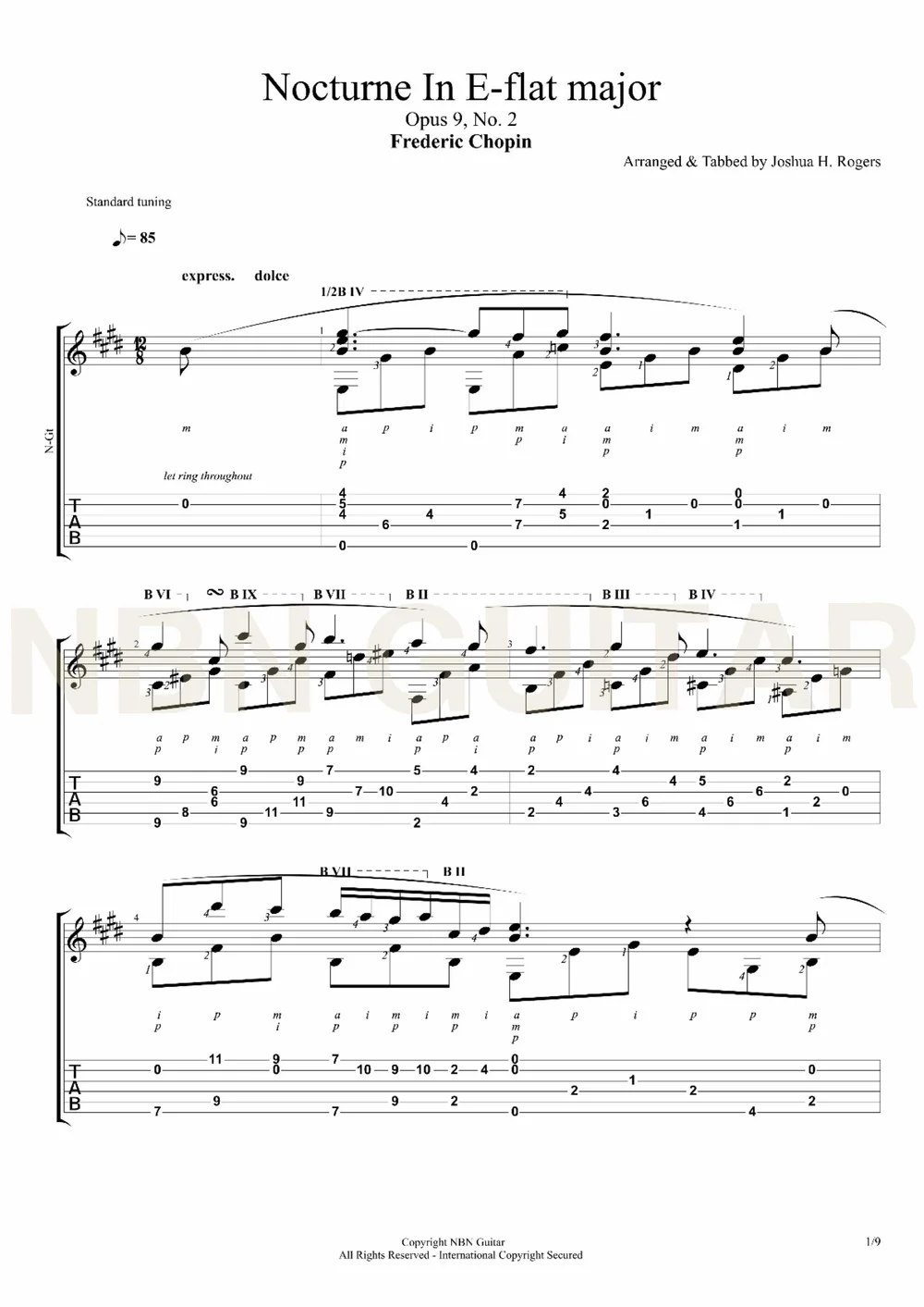 Chopin Nocturne Op 9 No 1 Guitar Tab