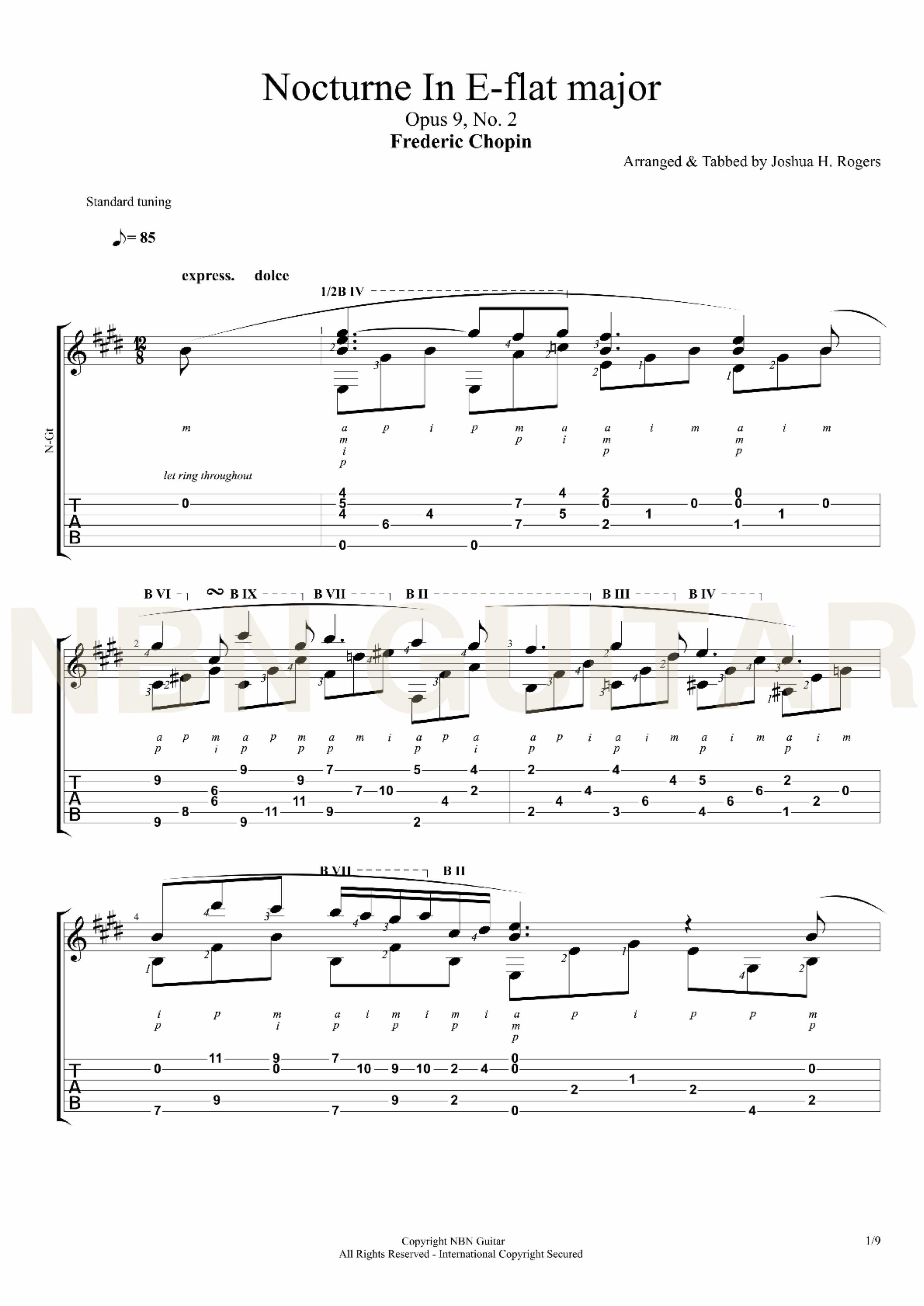 Nocturne in E-flat major - Free Classical Guitar Tabs — NBN Guitar