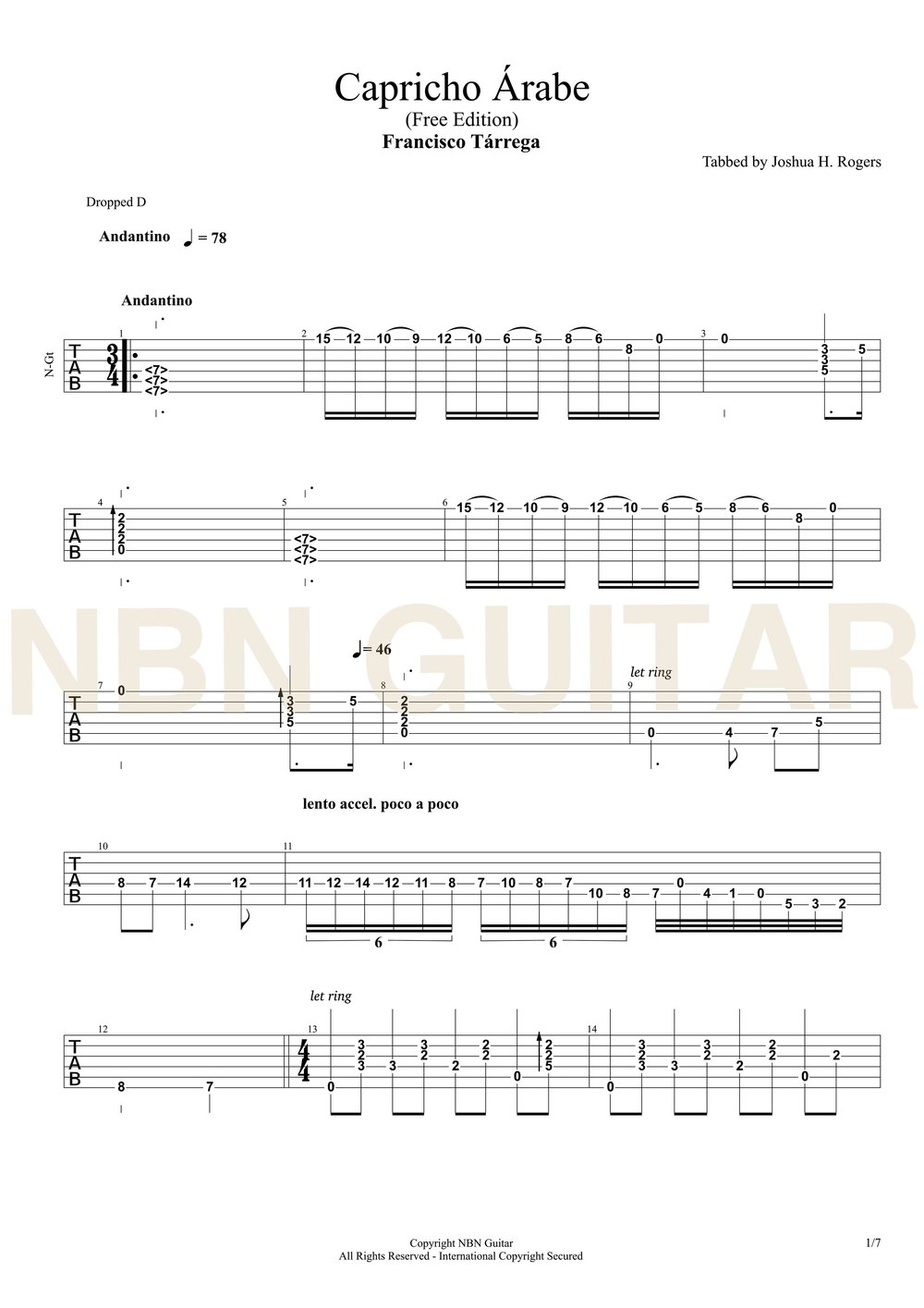 Capricho Arabe Free Classical Guitar Tabs Nbn Guitar