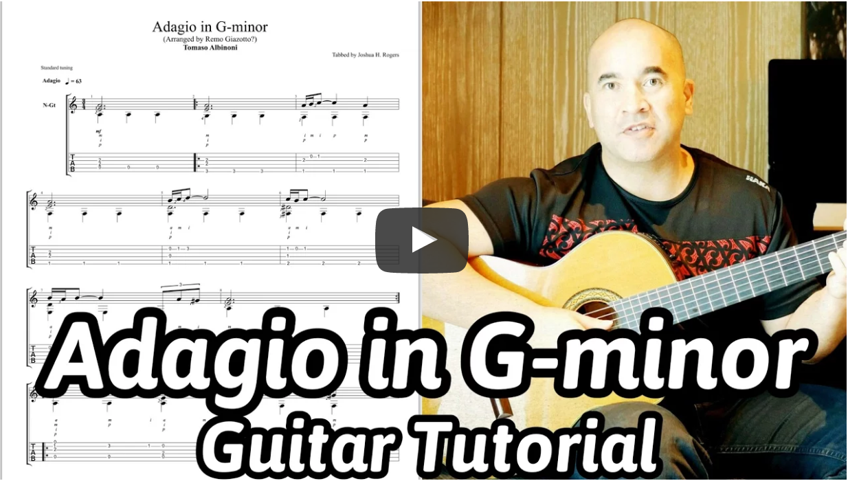 Classical Guitar Lessons < Adagio in G-minor > Free Classical Guitar Tabs, Sheet Music