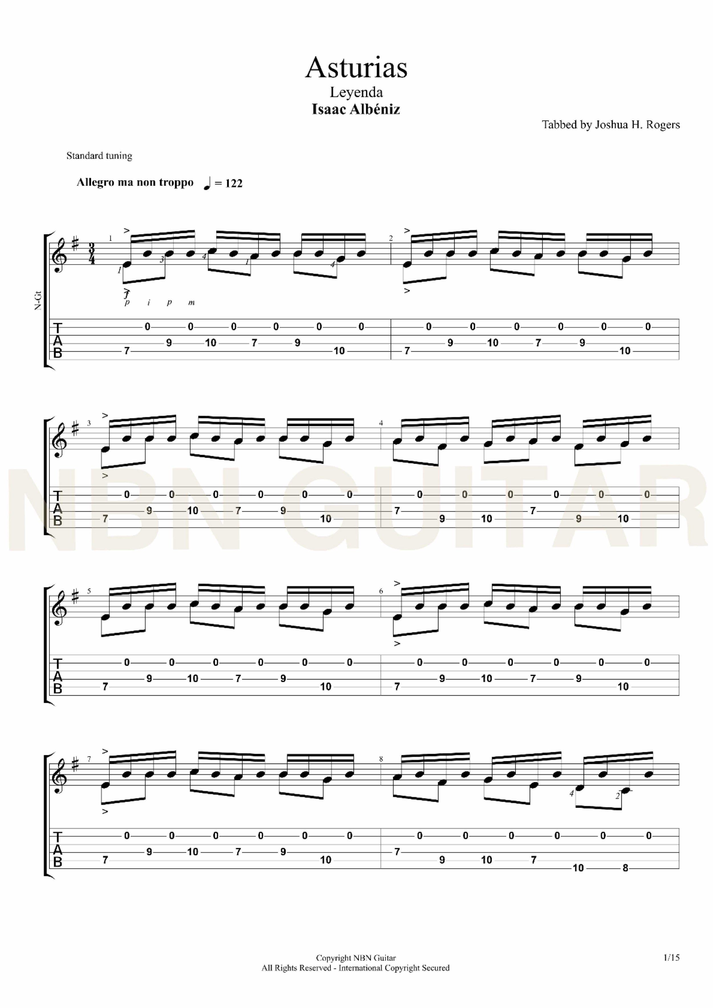 Asturias (Leyenda) by Albeniz for Guitar (PDF Sheet Music or TAB ...