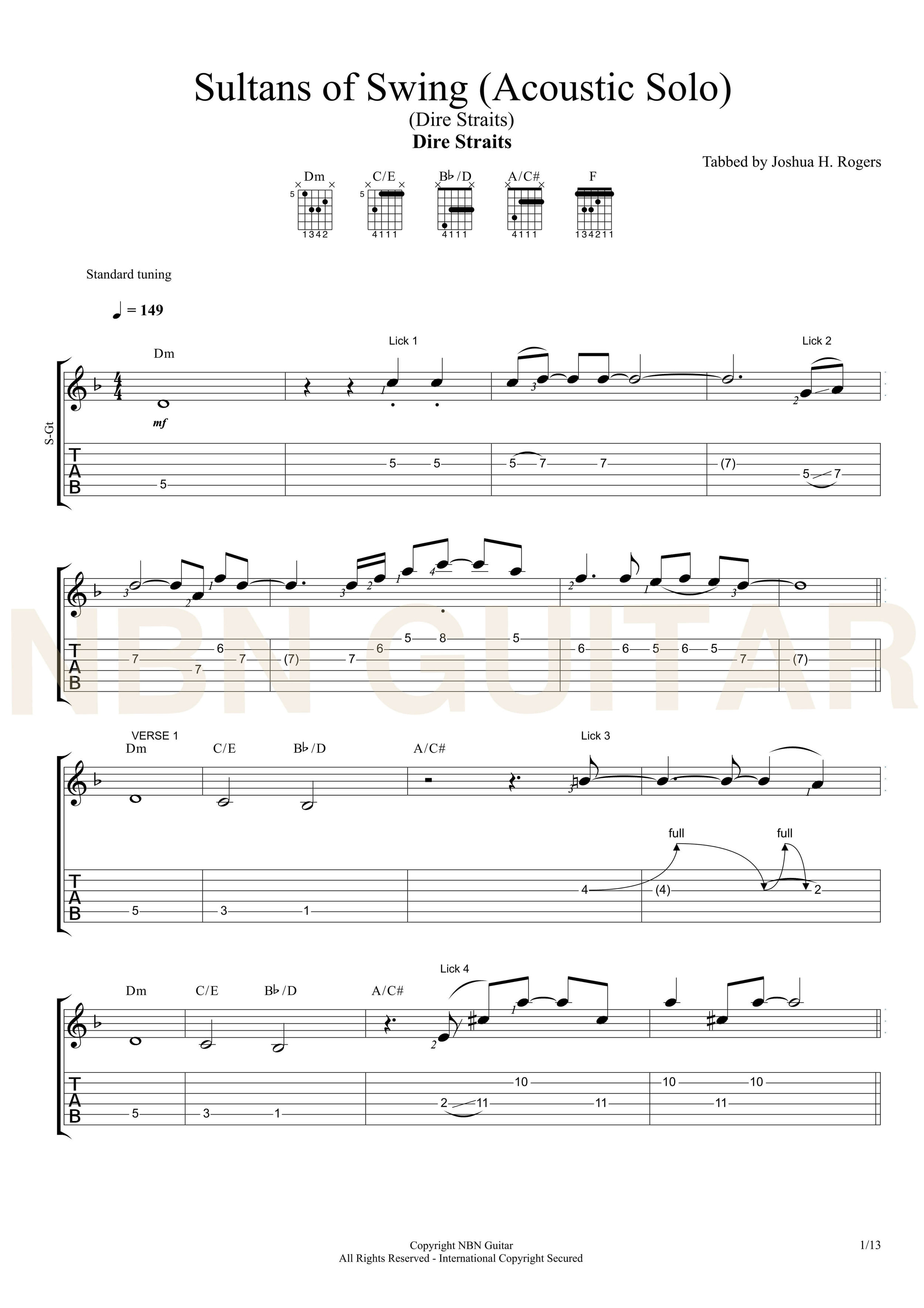 Brothers In Arms Sheet Music | Dire Straits | Guitar Tab