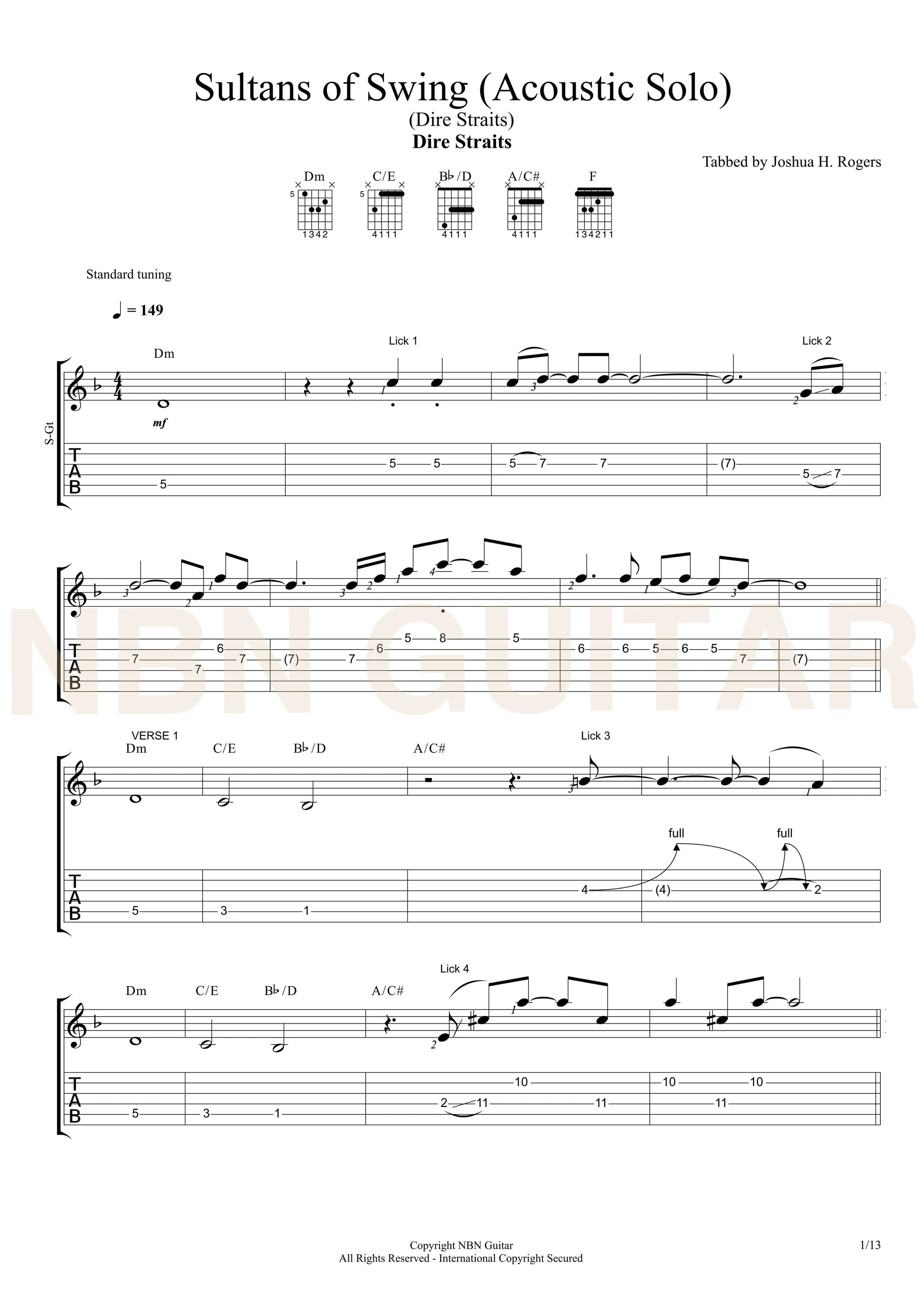 Brothers In Arms Sheet Music | Dire Straits | Guitar Tab