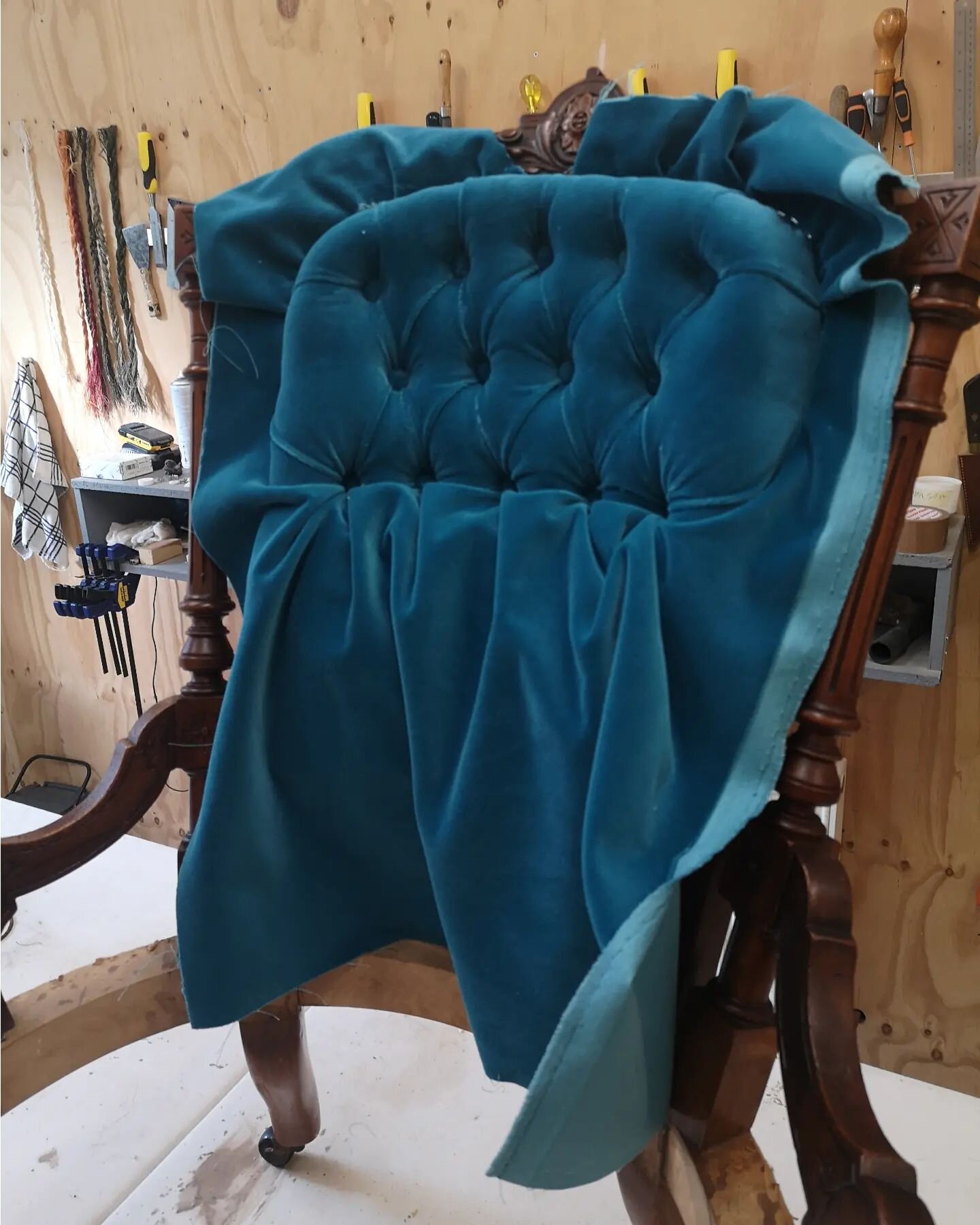 Velvet morning blues.....

#upholsteryrestoration
#upholsteryedinburgh
#designersguild
#upholsteryedinburgh
#deepbuttoned
#edwardiannursingchair