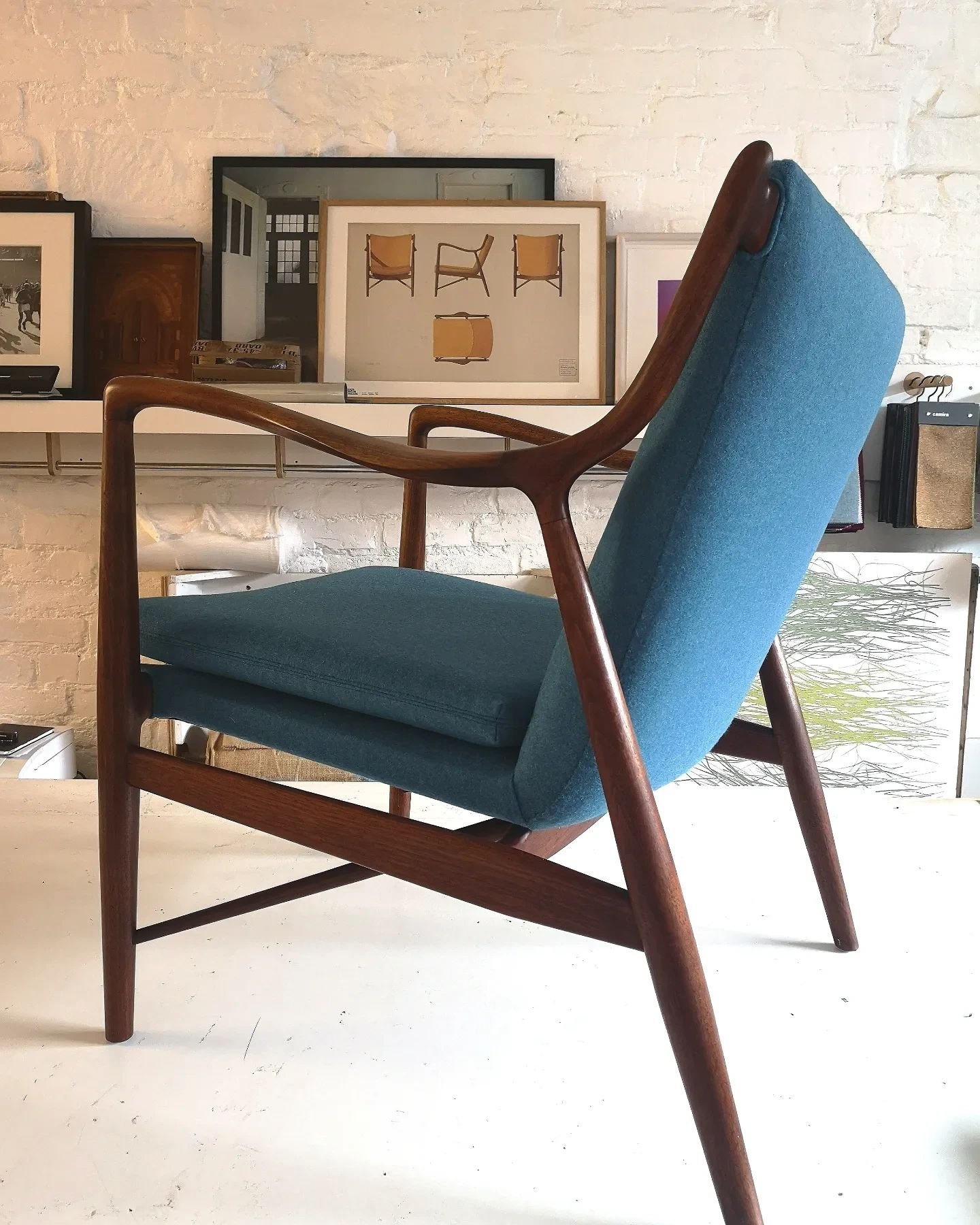 The number 45 chair is one of Finn Juhl's most important designs. Acknowledged as the father of Danish modern design, the architect worked closely with cabinetmaker Niels Vodder to develop the 45 and later licenced the chair to Baker Furniture in the