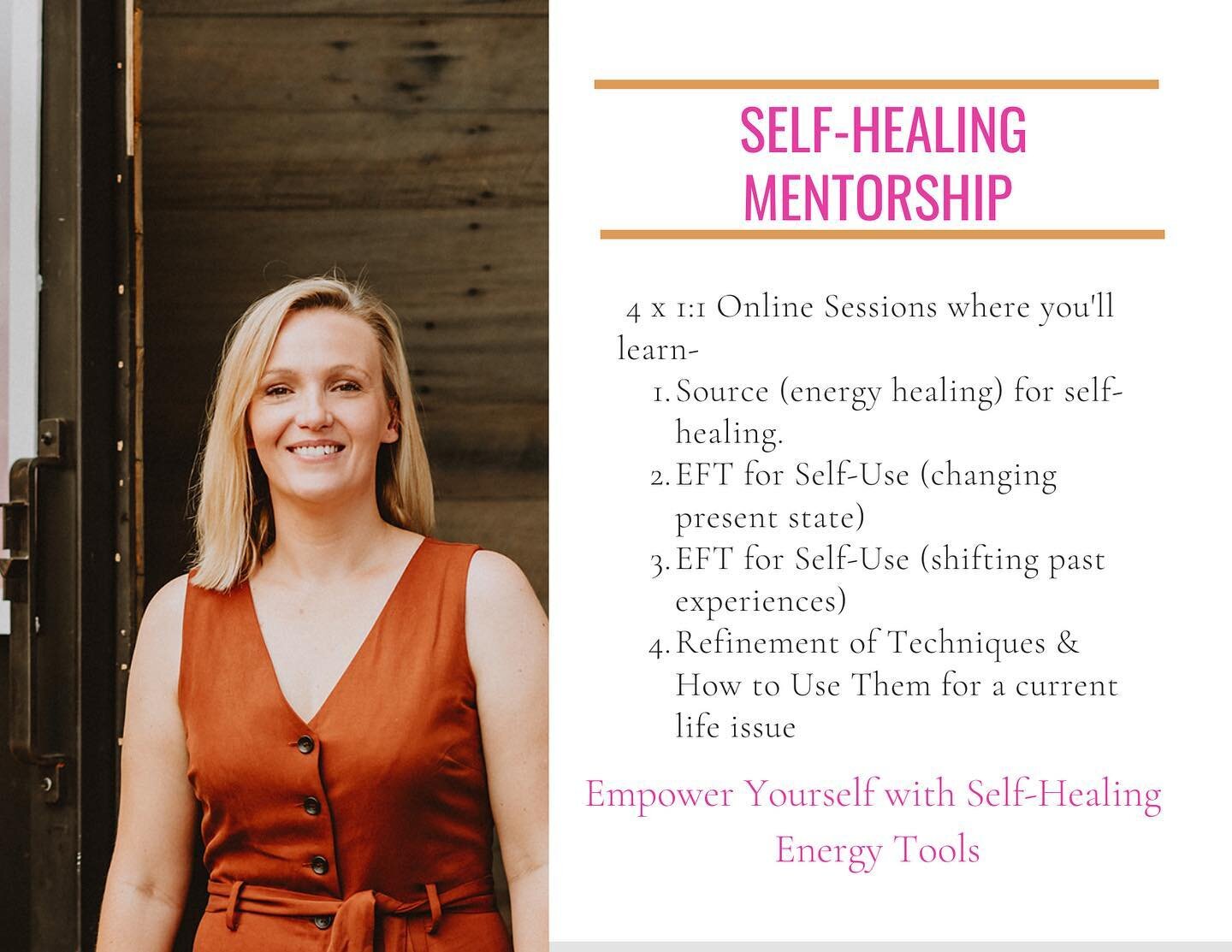 Ready to take the next step in empowering yourself with Self-Healing tools?
.
Work with me over four sessions where I teach you energy techniques to strengthen you for life! You&rsquo;ll have them in your tool belt forever after our four weeks togeth