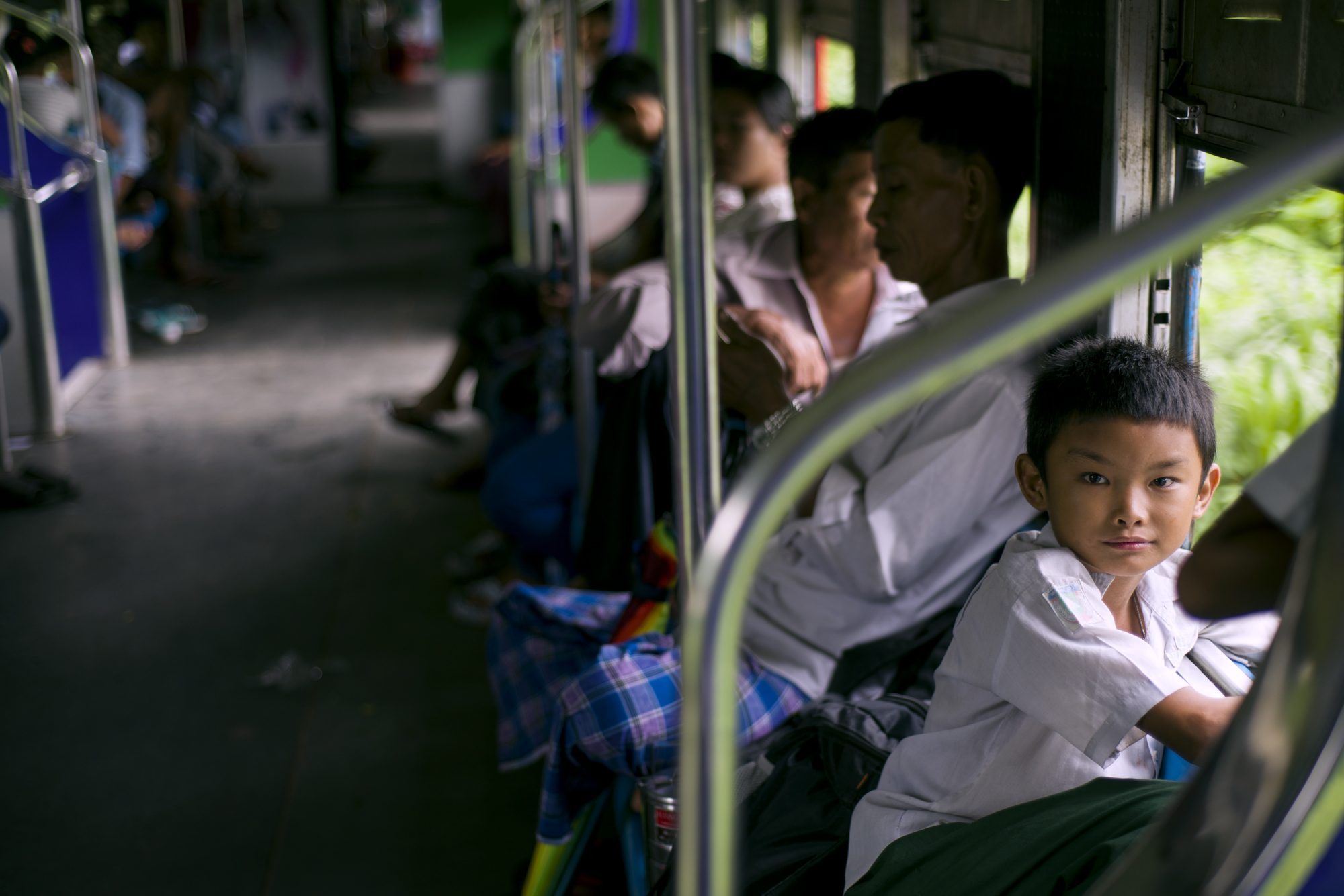 Child on board the circle line in Yangon