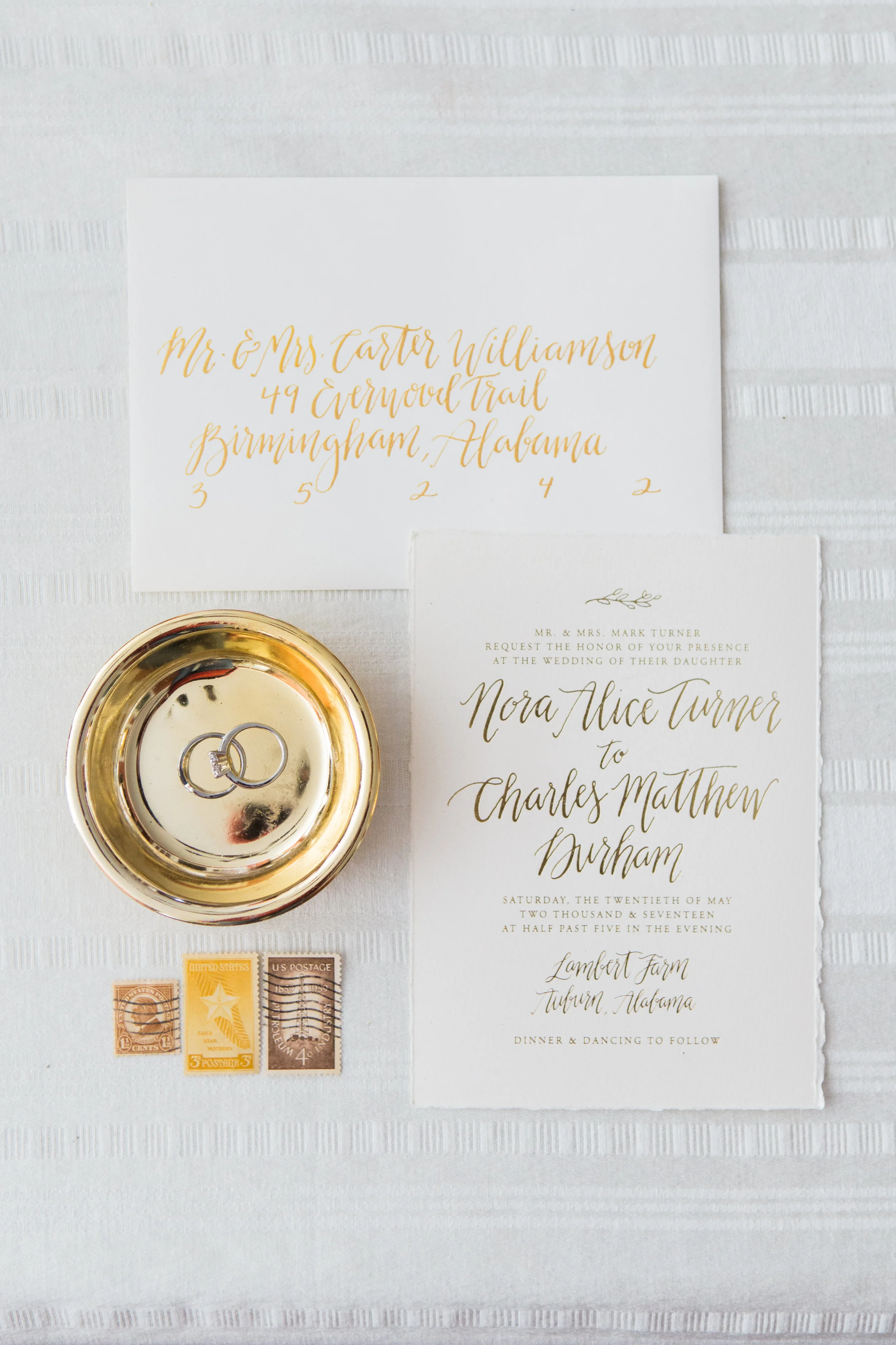 Haint Blue Collective Gold Foil Invitation Suite, Kathleen Downing Photography