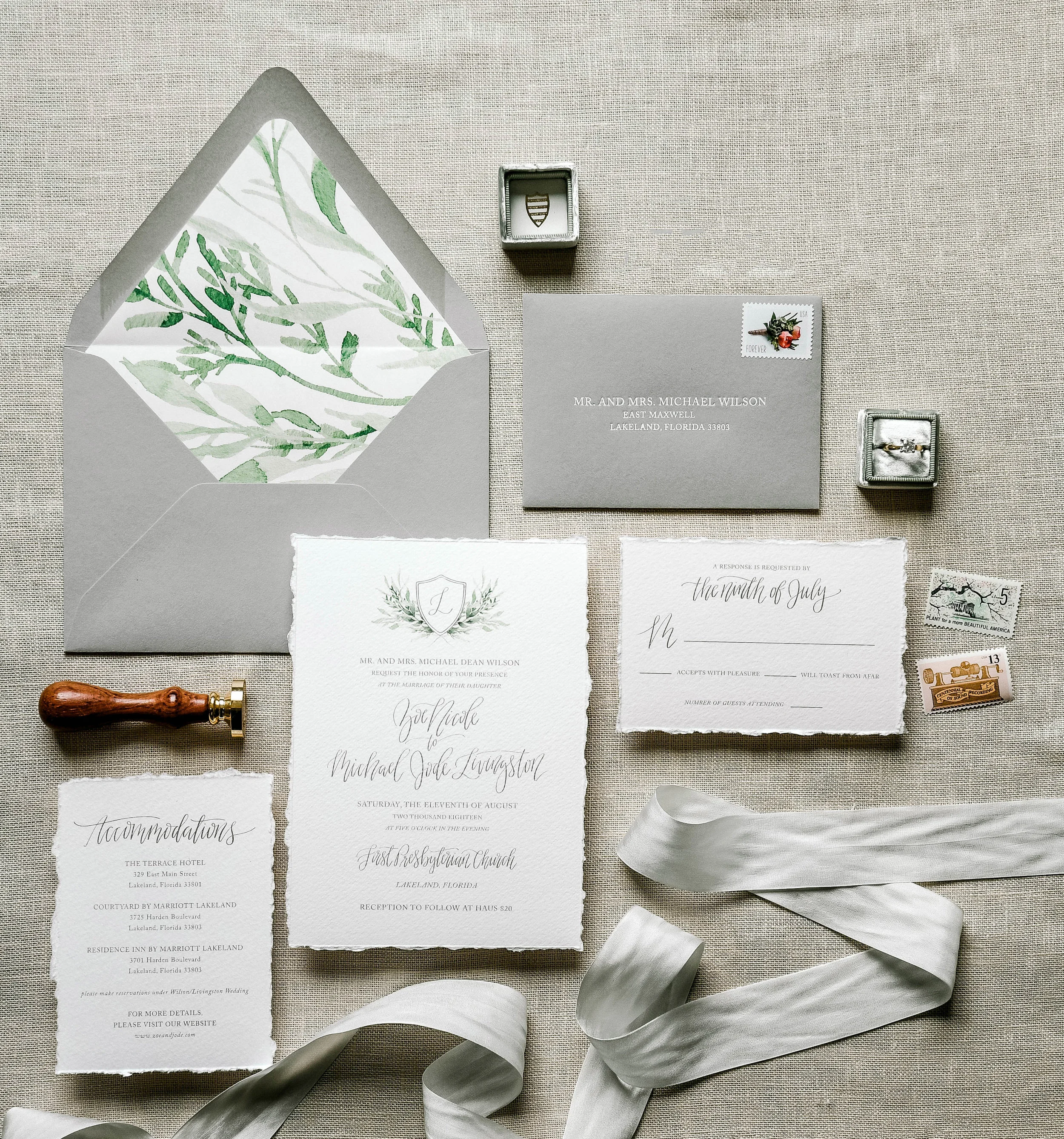 Digital Printed Deckled Edge Watercolor Suite with Custom Envelope Liner / Photo by Haint Blue