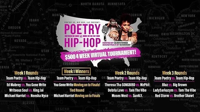 🗣✨RND 3 TODAY! THURS 6/25 9P EST‼️
.
Poetry vs. Hip-Hop $500 Virtual Tournament BUY TIX
Here&gt;&gt;&gt;https://bit.ly/2YamJi2
.
*OR LINK IN BIO ON IG*
.
Streaming Live! Thurs 6.25 9P
. $2.99! 
HOSTED BY: Co-founder of PvHH Award Winning Poet &amp; 