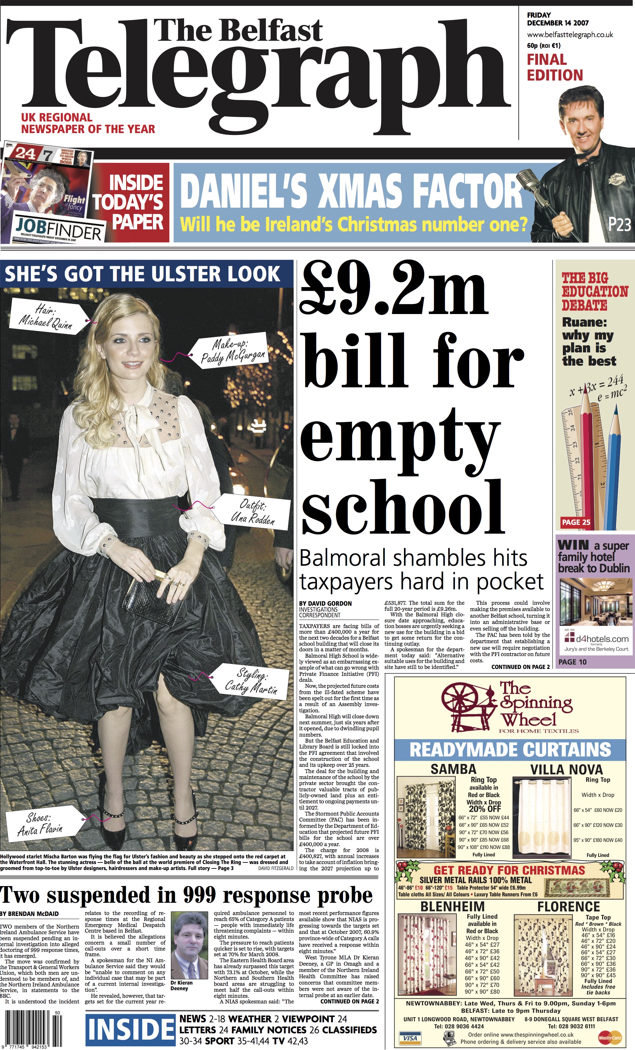 Belfast Telegraph Front Cover_December 14th.jpg