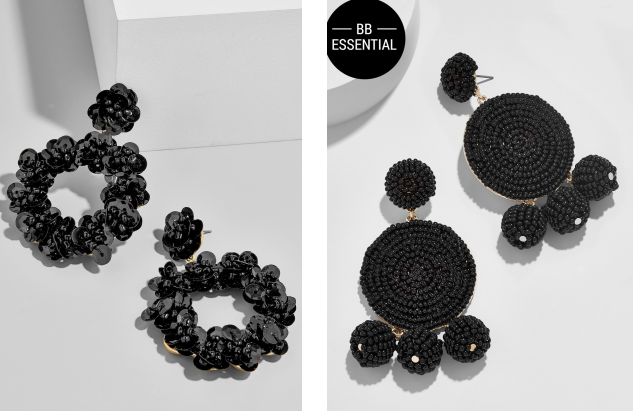 Floretta Sequin Hoop Earrings, $38 dollars; Maraca drop earrings, $34 both Bauble Bar. Available at https://rstyle.me/~akx7e and https://rstyle.me/~akx7A