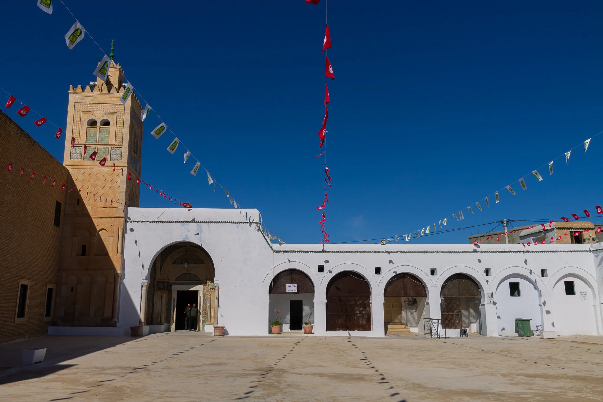  Great Mosque of Kairouan. The founder of Kairouan built the first mosque on this site in AD 670. This is North Africa's holiest Islamic site. The original mosque was completely destroyed and most of what stands today was built by the Aghlabids in th