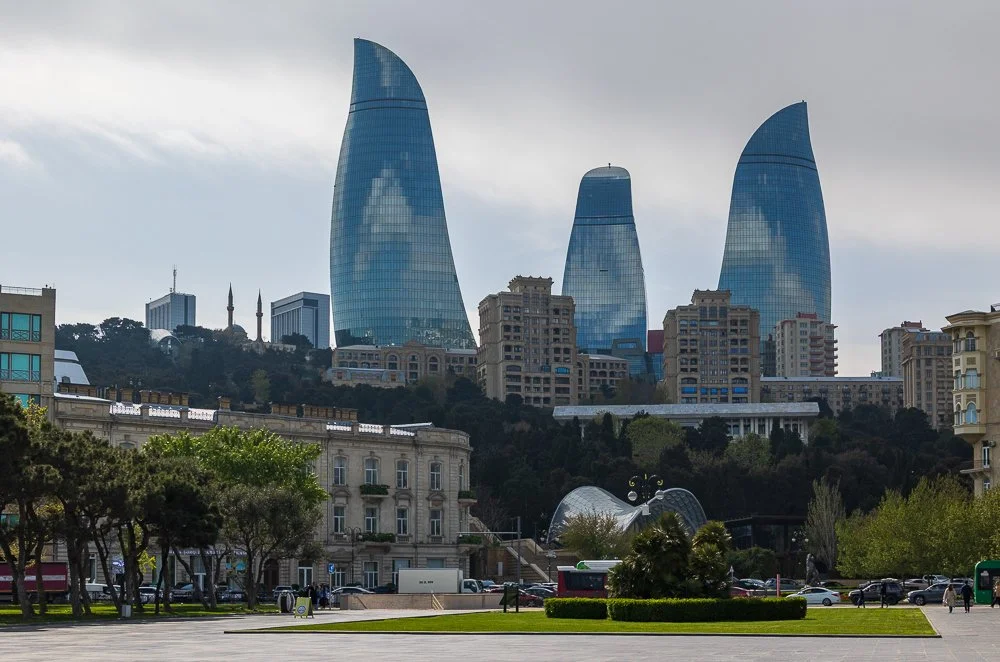  The three flame-shaped towers are intended to symbolize the elements of fire, and are a reference to Azerbaijan's nickname "The Land of Fire". 