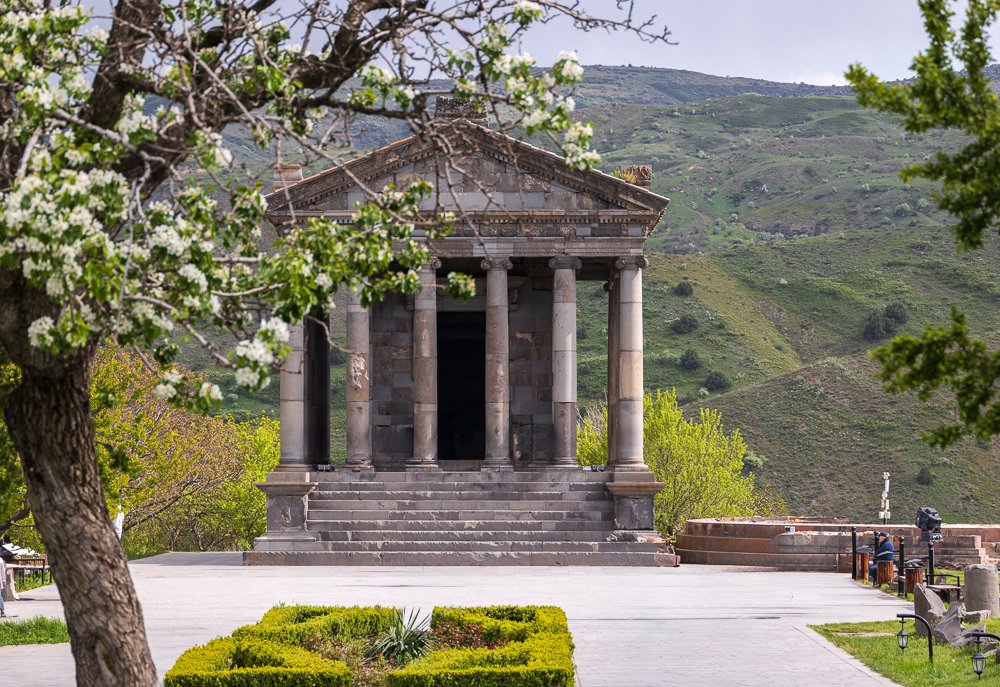   Garni Temple  is the only standing Greco-Roman temple in the entire former Soviet Union. Built in the 1st century AD by King Tiridates I, perched on a cliff above the Azat River gorge, dedicated to the Armenian sun god. The same king who imprisoned