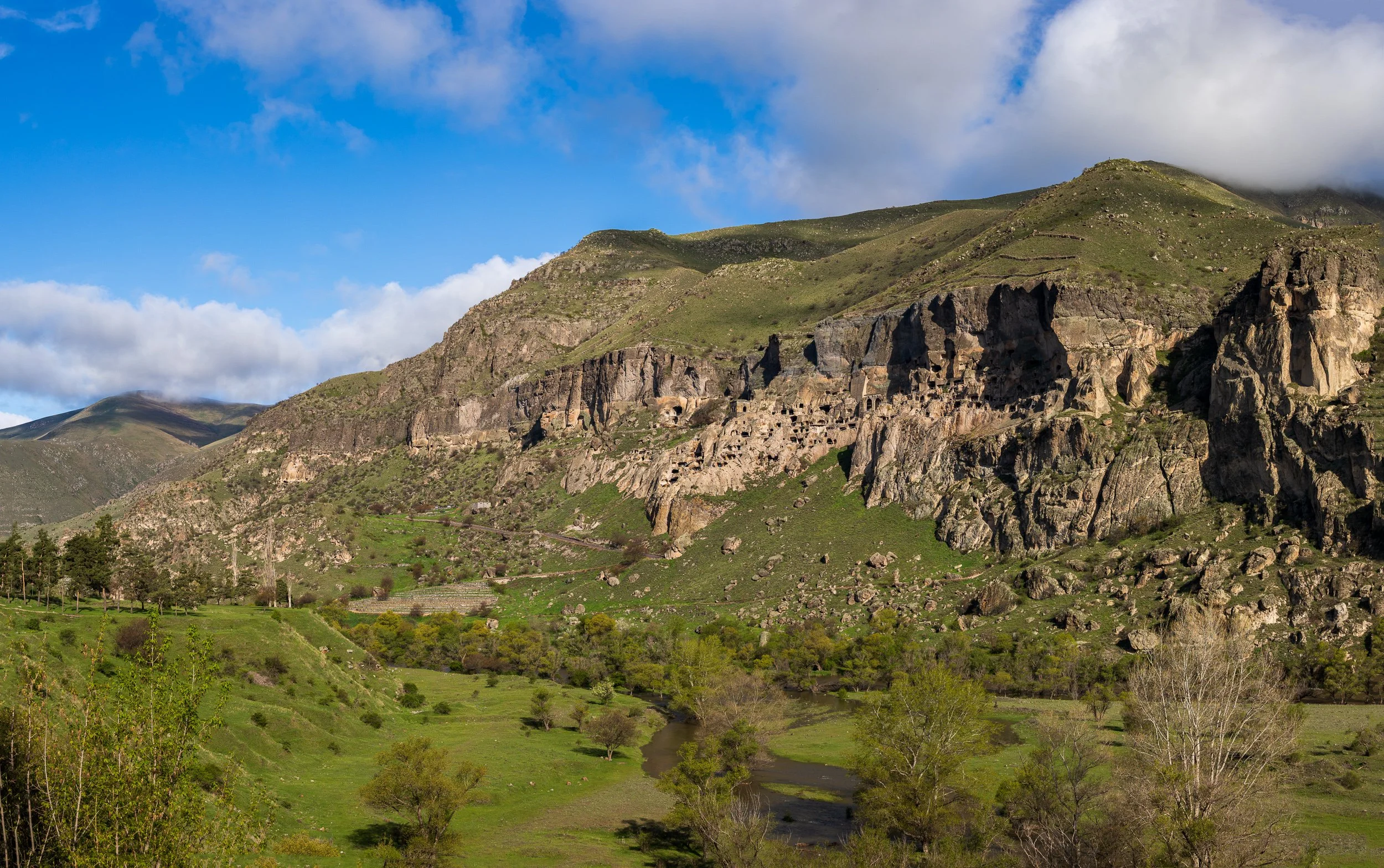  A cave monastery carved into a cliff face in southern Georgia. Around 641 chambers across 13 levels, stretching 500 metres along the cliff face, connected by tunnels, staircases, and terraces. Wine cellars, meeting rooms, a small church still in use
