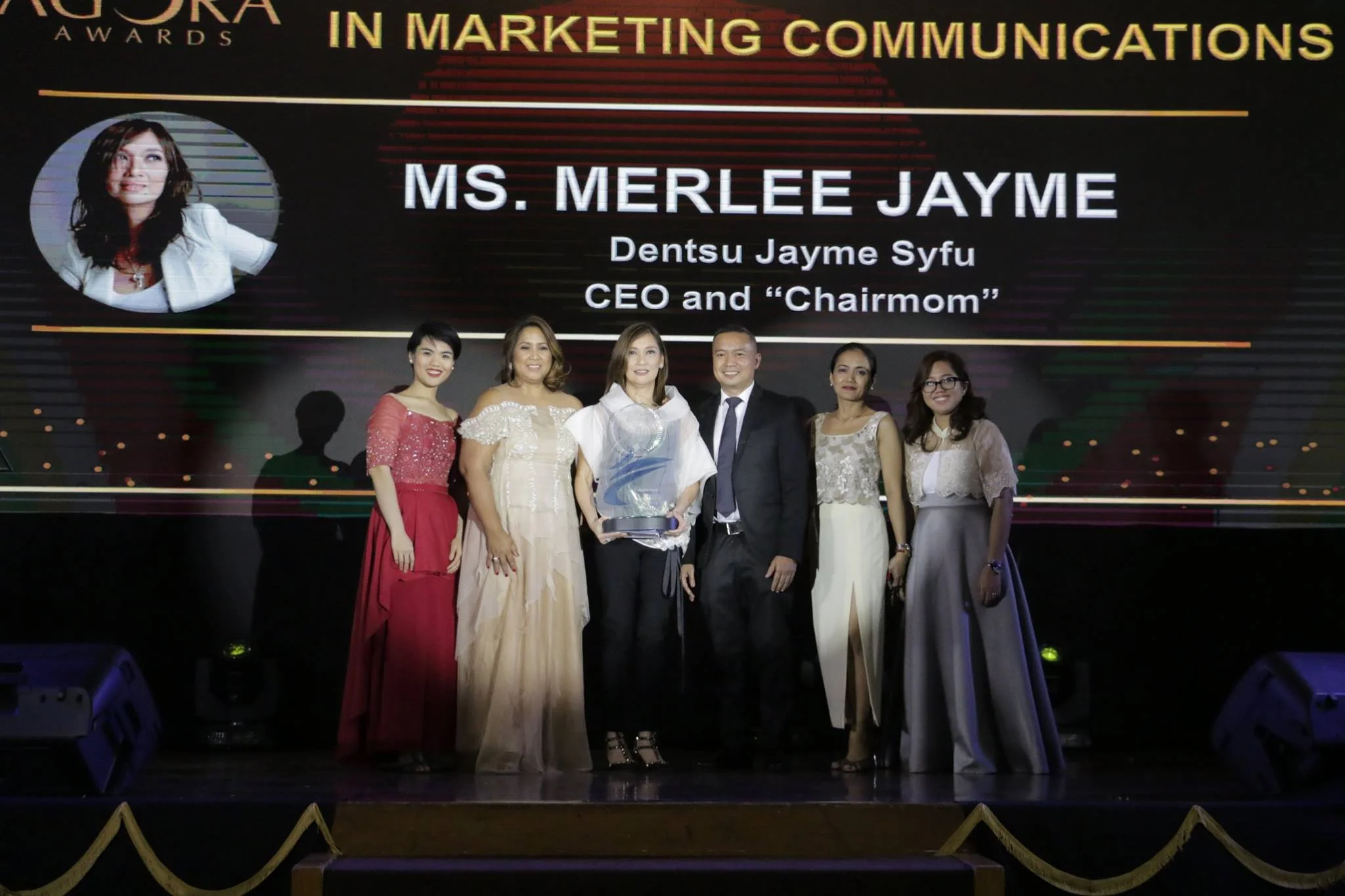 Outstanding Achievement in Marketing Communications Winner, Ms. Merlee Jayme, CEO and Chairmom of Dentsu Jayme Syfu