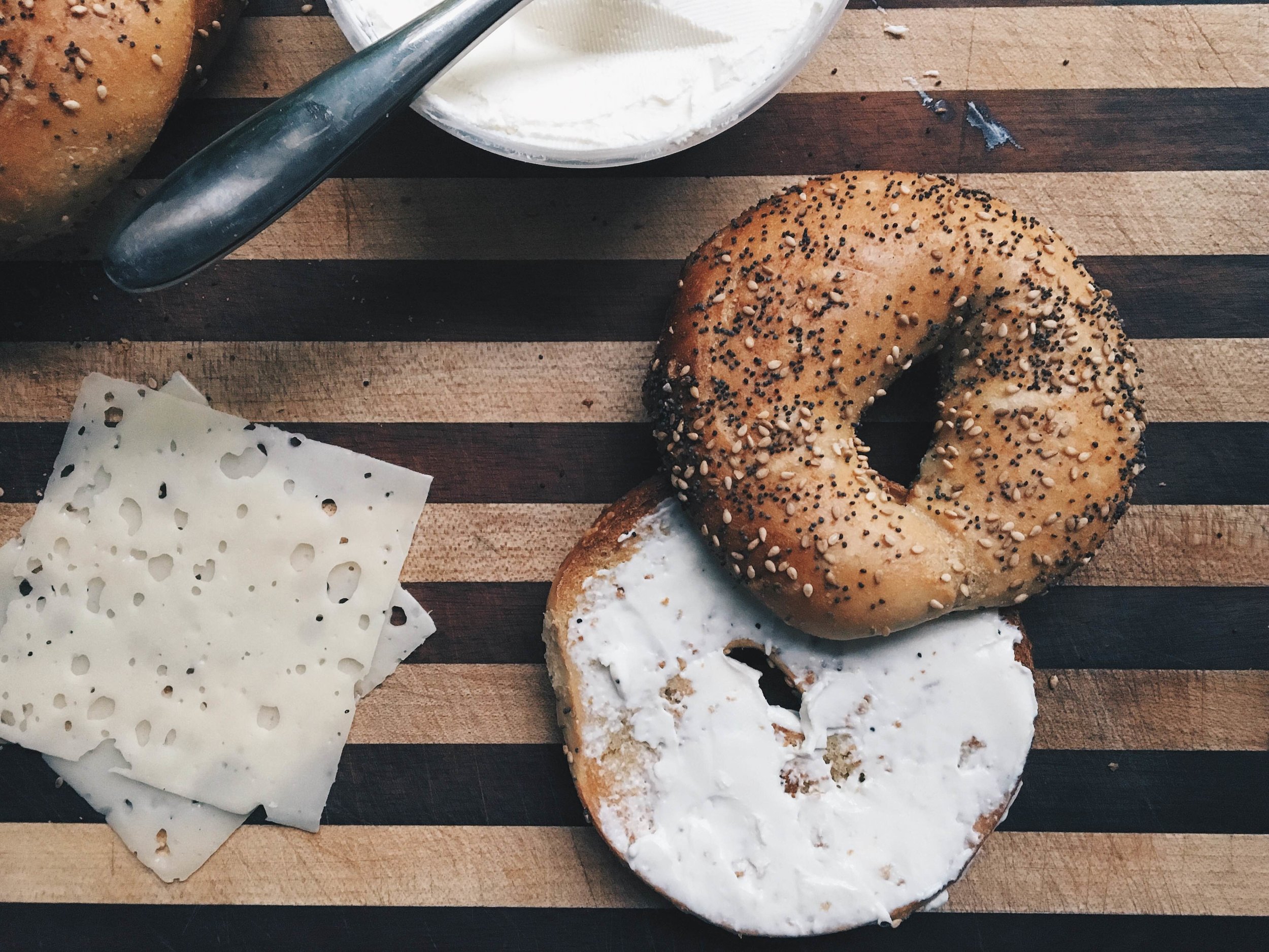 This is not a coffee bagel b/c sweet bagels are not my style, but it is a NATE's bagle because those ARE my style.