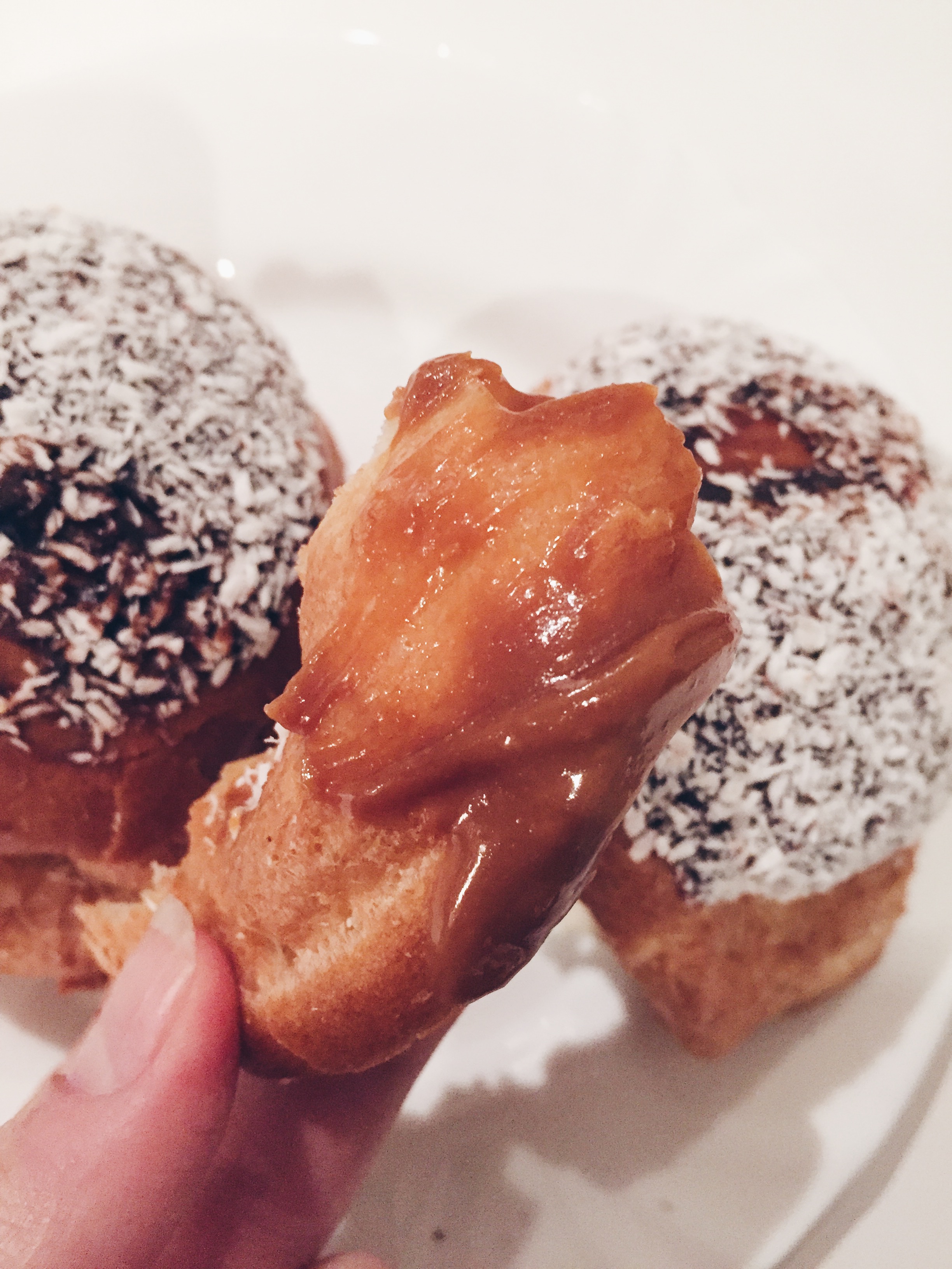 The appropriate way to eat it is to rip off a piece and dip it into the mass of ooey gooey sweetness. Oh baby!
