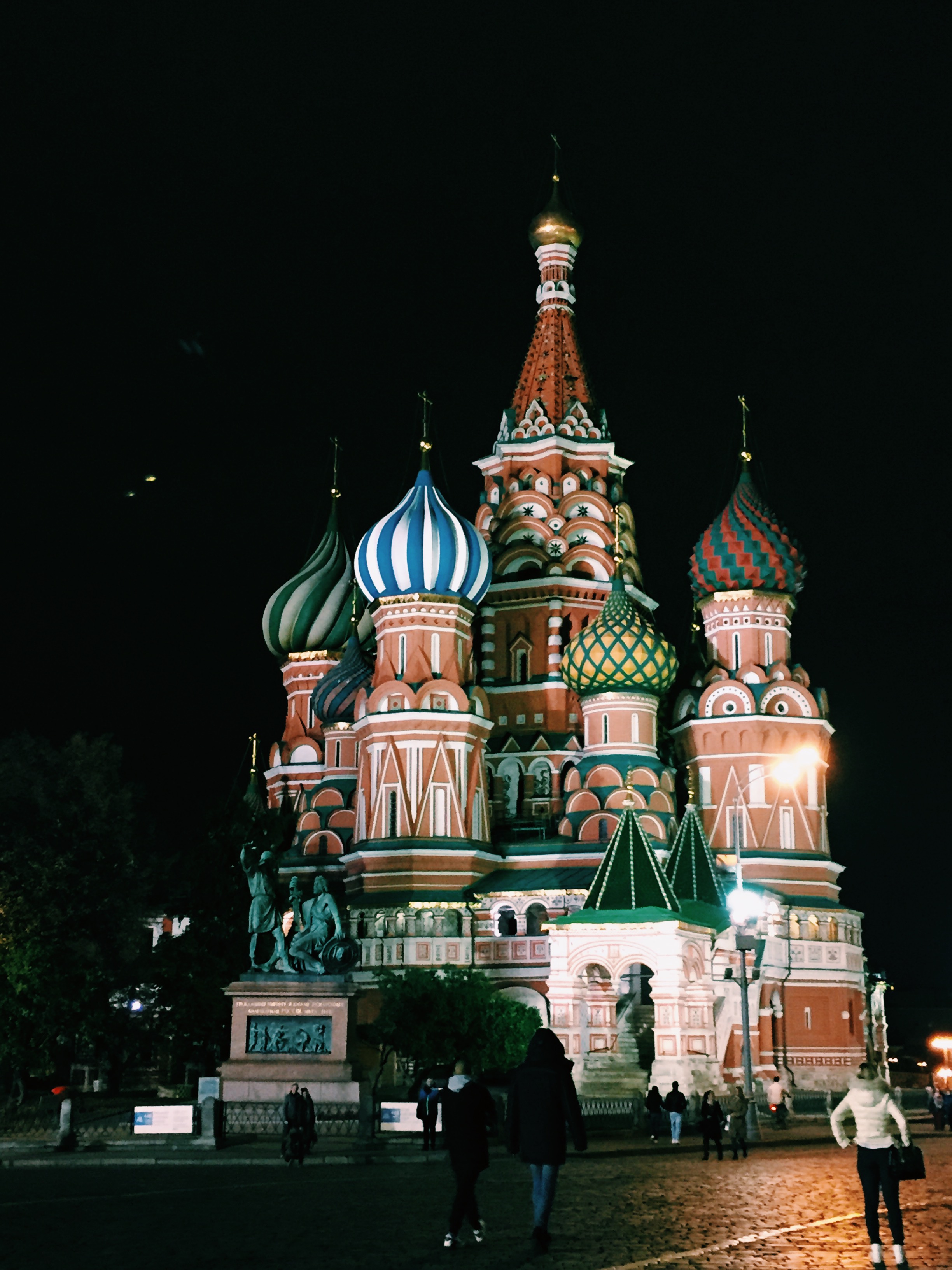 Saint Basil's Cathedral is stunning at night, lit up from every direction.