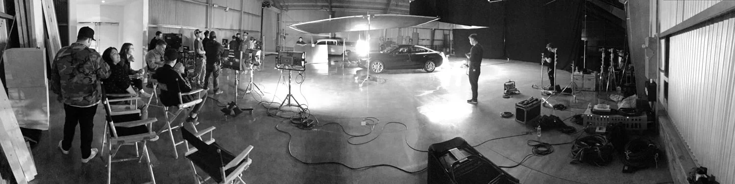 The Lyft crew (left) takes a quick break while the next shot is setup for the launch video. 