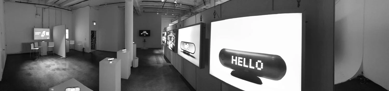 Room three included: demo Amps to hold, tables for interviews, a video loop including the launch video, and large Amp related photography.