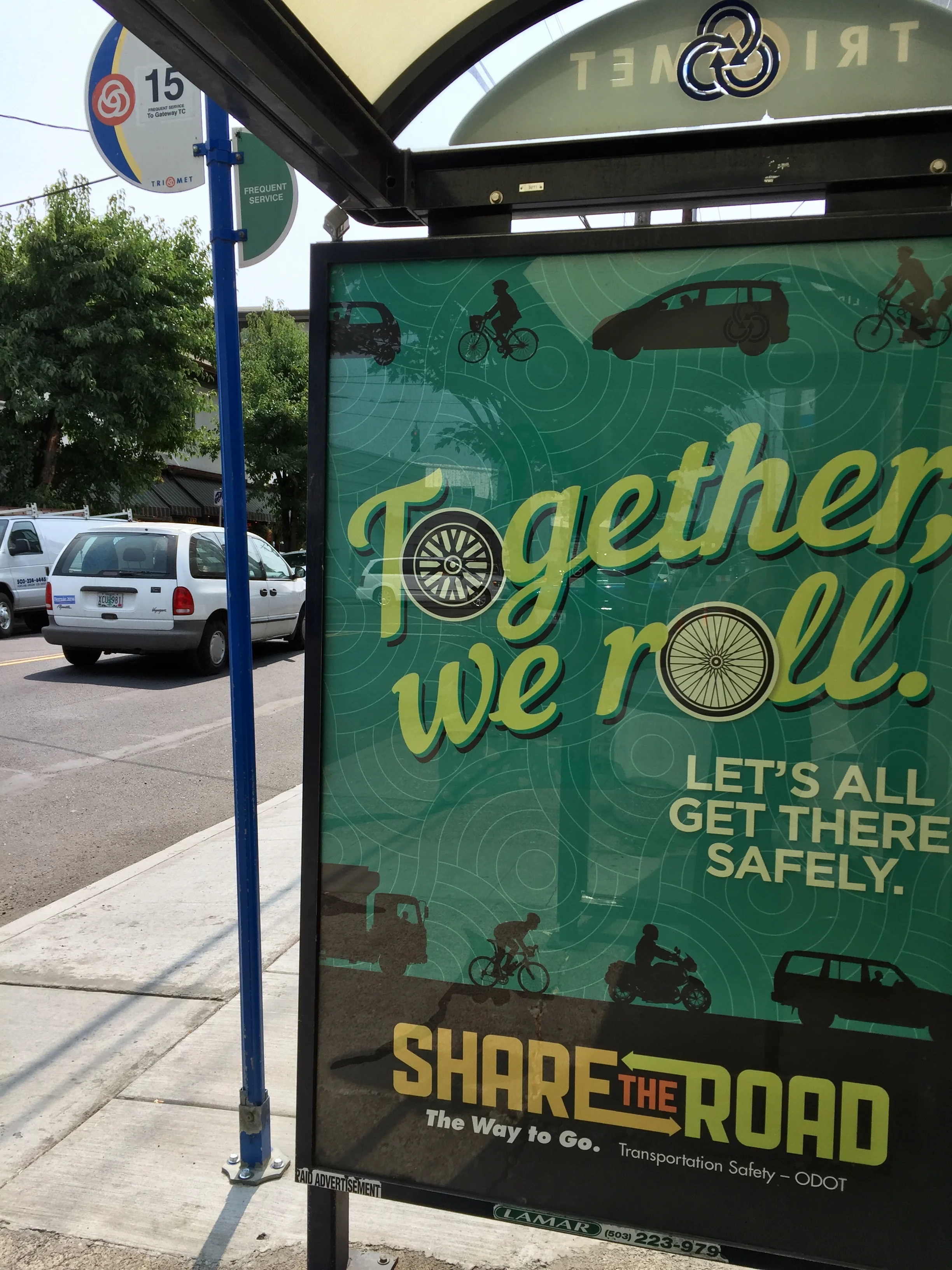 Saw this frustrating sign at a neighborhood bus stop; can we please not lump bikes with engine-propelled vehicles? It's apples to oranges, and cyclists have a right to their own safe space (not to mention separating the two makes roads safer for drivers and cyclists alike)