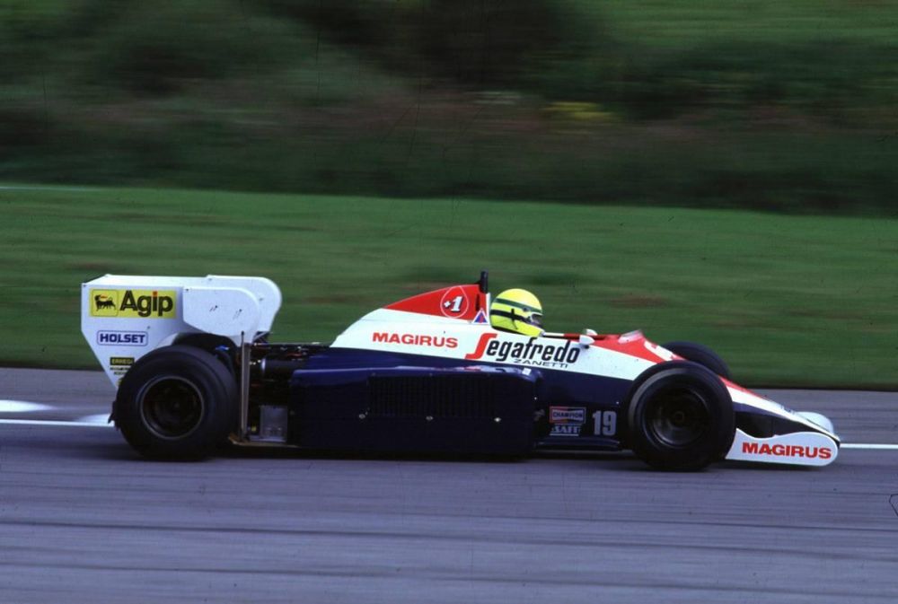 Ayrton Senna at the Austrian Grand Prix. Note the simplified rear wing.