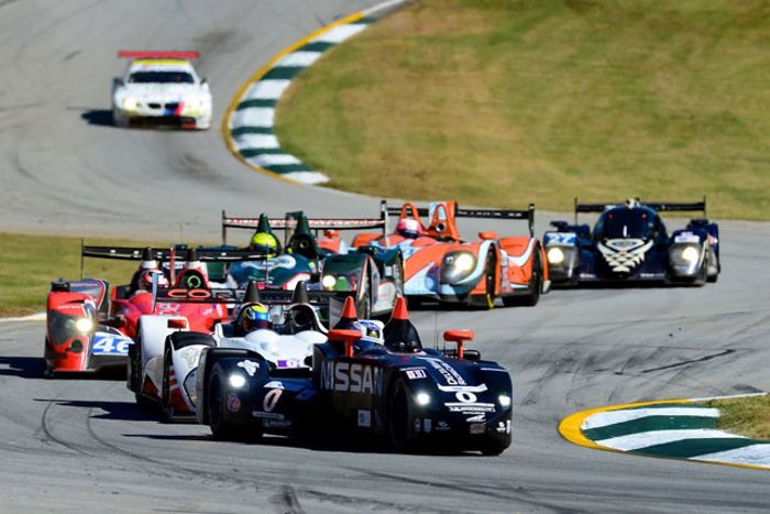 The Nissan DeltaWing battling the LMP2s during the Petit Le Mans