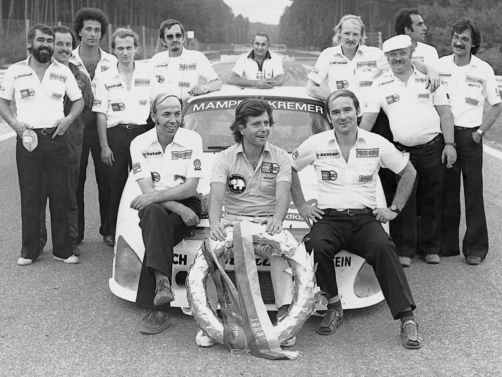 Left to right: Manfred Kremer, Klaus Ludwig and Erwin Kremer celebrating their 1979 DRM title win.