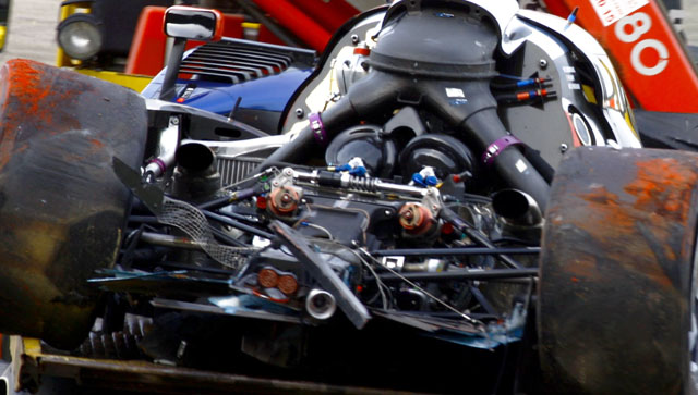 Engine details of the Peugeot HDi 3.7L twin turbo V8 following a crash at Spa in 2011.