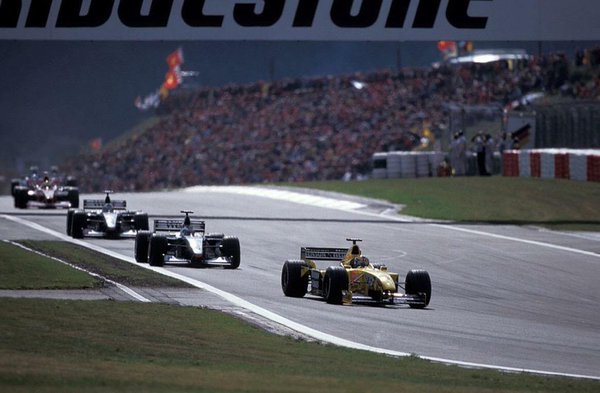 Frentzen leading early from the field before a heartbreaking retirement while in the lead at the Nurburgring for the 1999 European Grand Prix