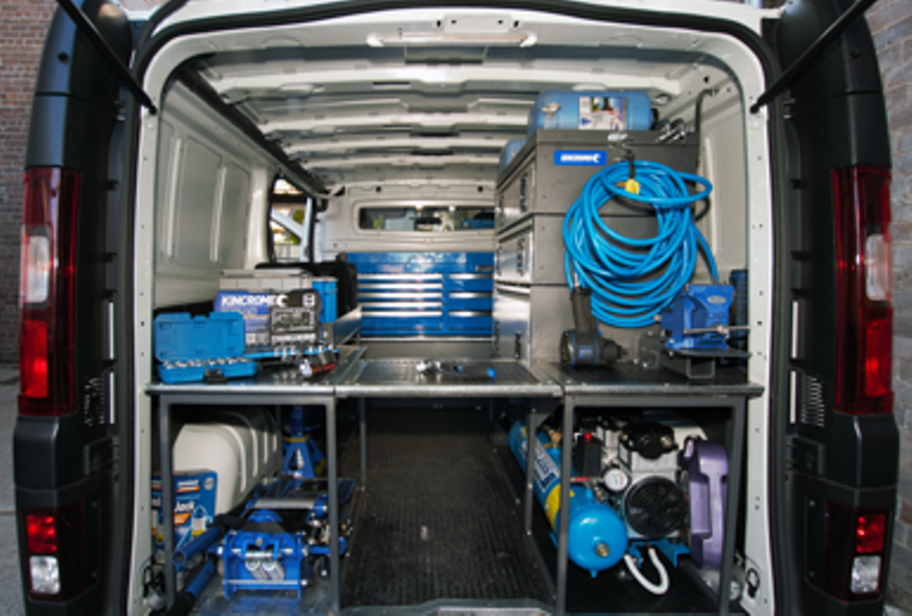 Inside a Sparesbox mobile mechanic's van