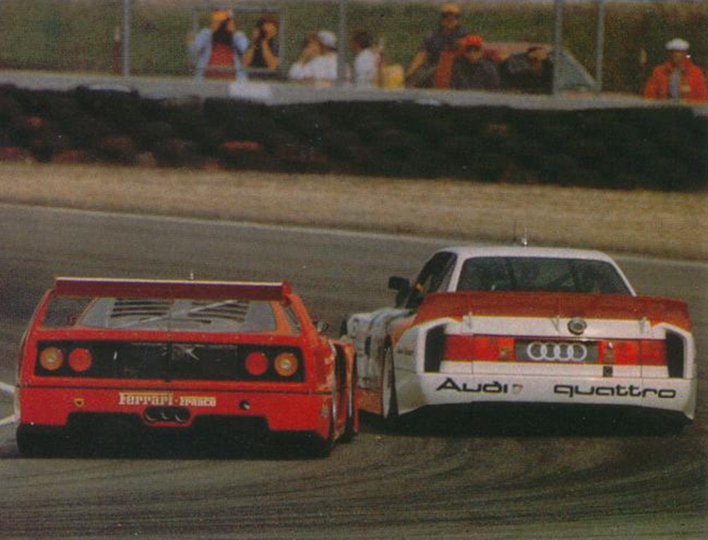 The 90 battling the Ferrari F40 LM, Laguna Seca 1989.