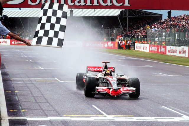 Hamilton winning his first ever race on home soil