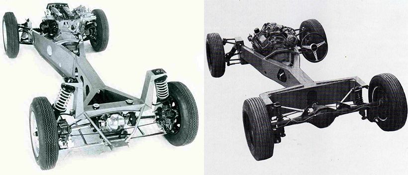 The Lotus Elan (left) and Bolwell Nagari backbone chaasis