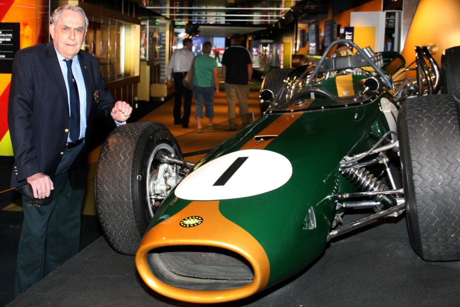 Sir Jack Brabham with the BT19 at the National Sports Museum at the Melbourne Cricket Ground in 2010