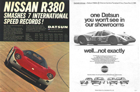The R380-II's record breaking speed was handily used in American Datsun advertising.