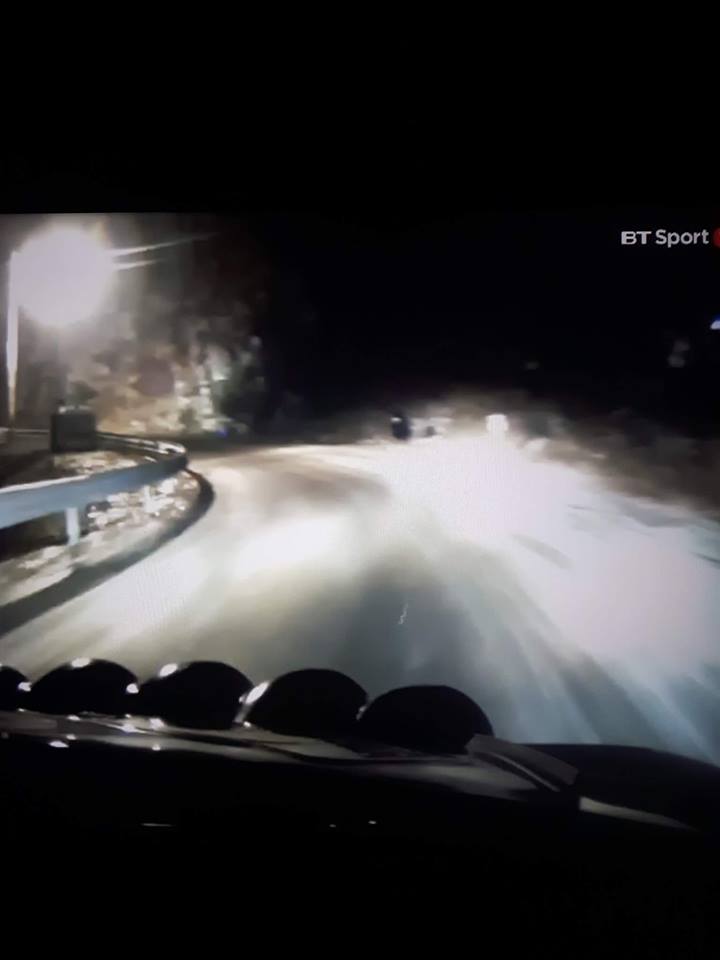 Paddon's onboard view seconds before the crash (the fan is in black shirt right near the center of the photo)