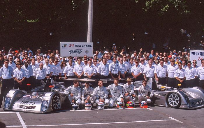 Cadillac's Le Mans team. From left to right: Butch Leitzinger, Frank Lagorce, Andy Wallace, Max Angelelli, Eric van de Poele, Wayne Taylor.