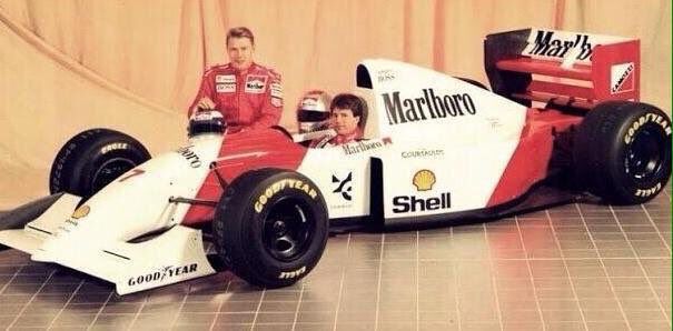 Mika Häkkinen and Michael Andretti presenting the new McLaren MP4/8.