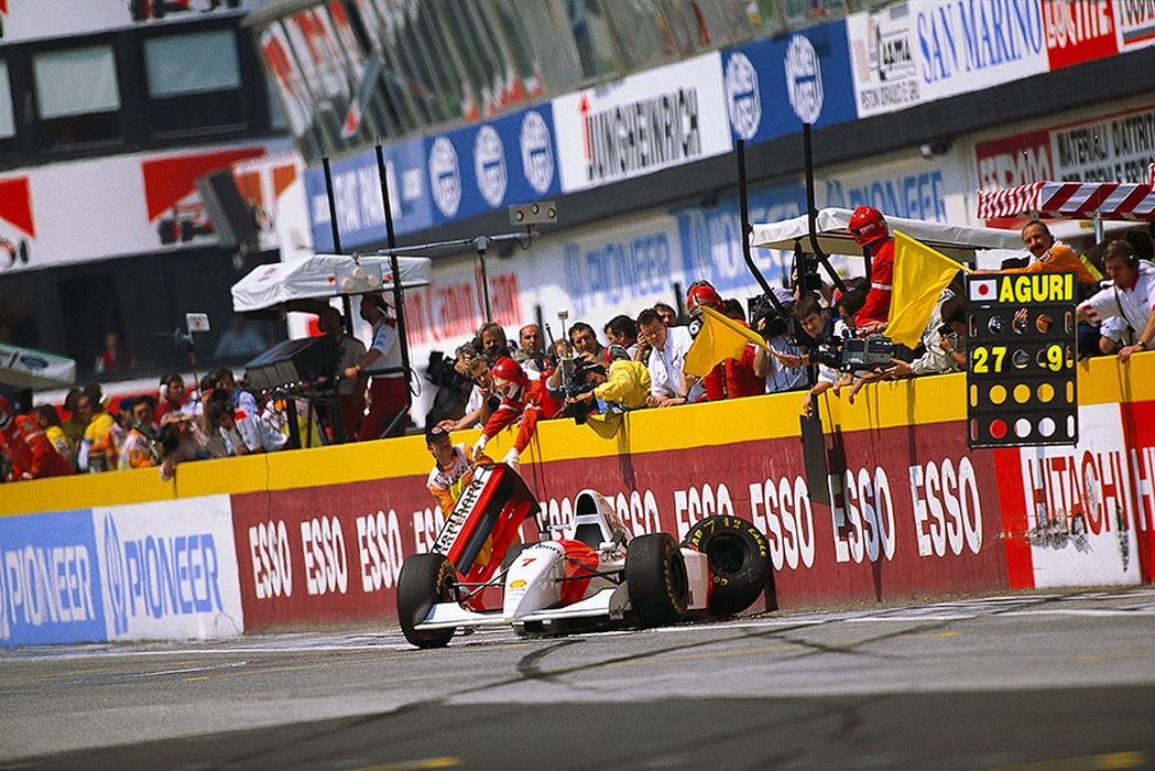 Michael Andretti's car after his spin in qualifying, Imola 1993.