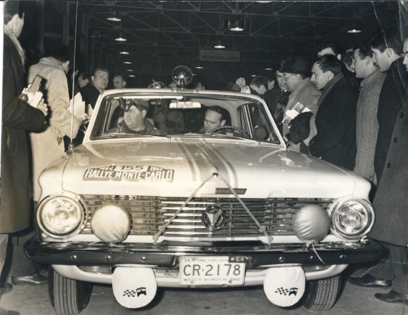 Gene Henderson and Scott Harvey in their Plymouth Valiant, 1964 Rallye Monte Carlo.