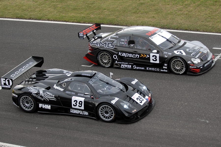 The Zonda GR facing off against a Mercedes-Benz CLK DTM