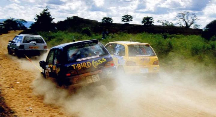 Patrick Nijru joining Colin McRae as he is violently towed to safety.