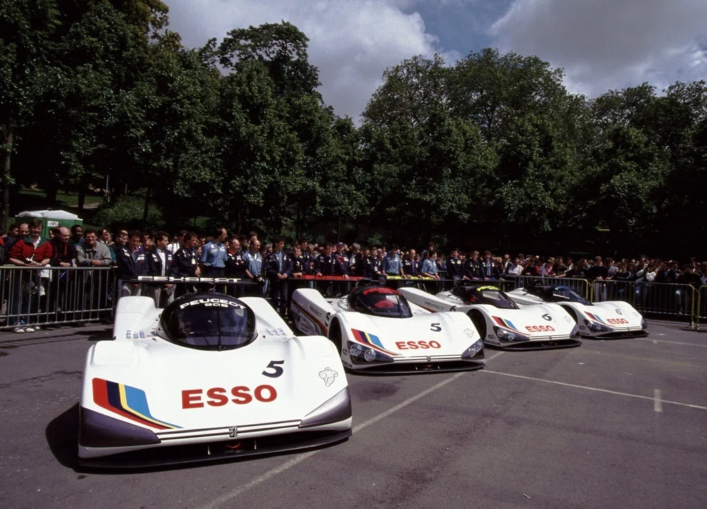 The race cars and T-cars for the 1991 24 Hours of Le Mans.